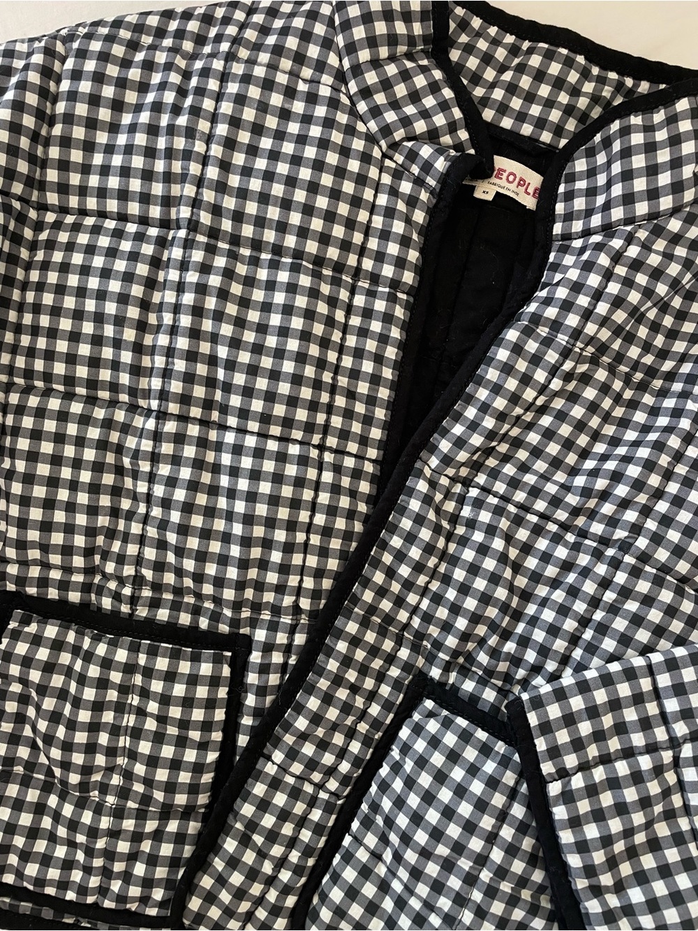 Free People Chloe quilted jacket in charcoal raven combo checkered - Picture 5 of 6